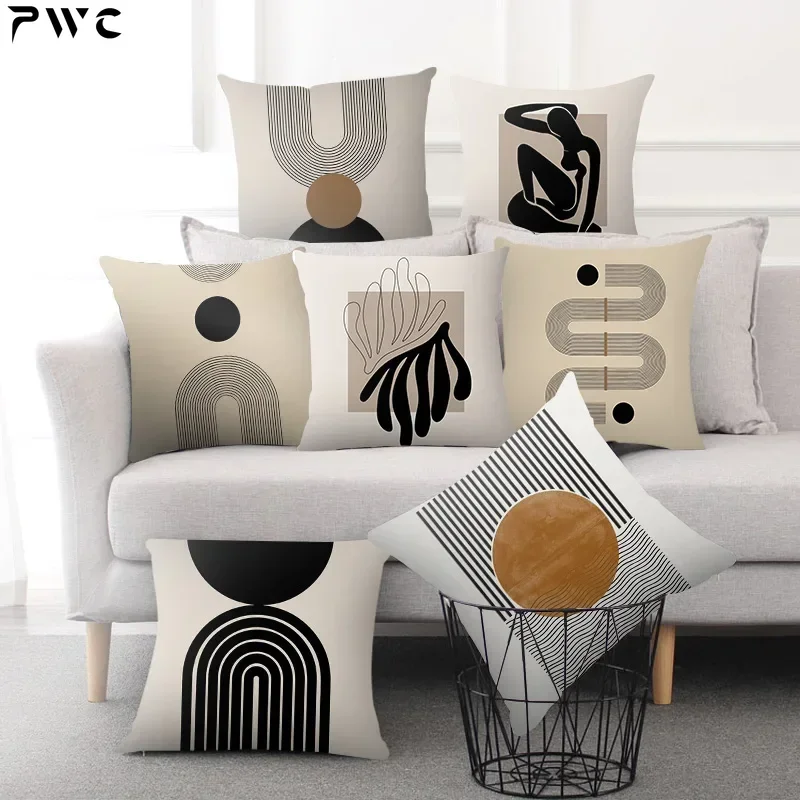 

Creative Abstract Line Pattern Cushion Cover Home Decor Pillowcase Sofa Decoration Bird Peach Skin