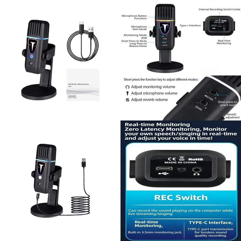 

F62C Конденсаторный микрофон USB-микрофон Настольный конденсатор Компьютерная игра Live Интеллектуальный микрофон с