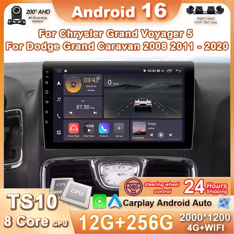 Android 16 Carplay Car Radio For Chrysler Grand Voyager 5 For Dodge Grand Caravan 2008 2011-2020 GPS Multimedia Stereo Head Unit