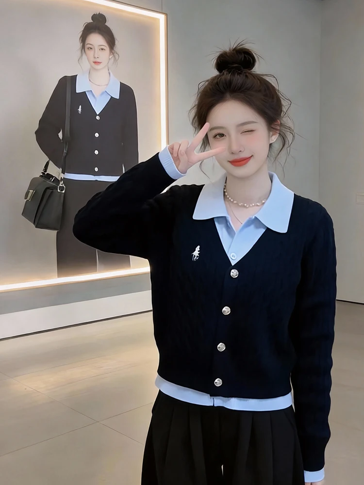 

Повседневный вязаный свитер-кардиган женский, модный, универсальный, весна 2026, премиум-класса, антивозрастной, приятный для кожи, дышащий