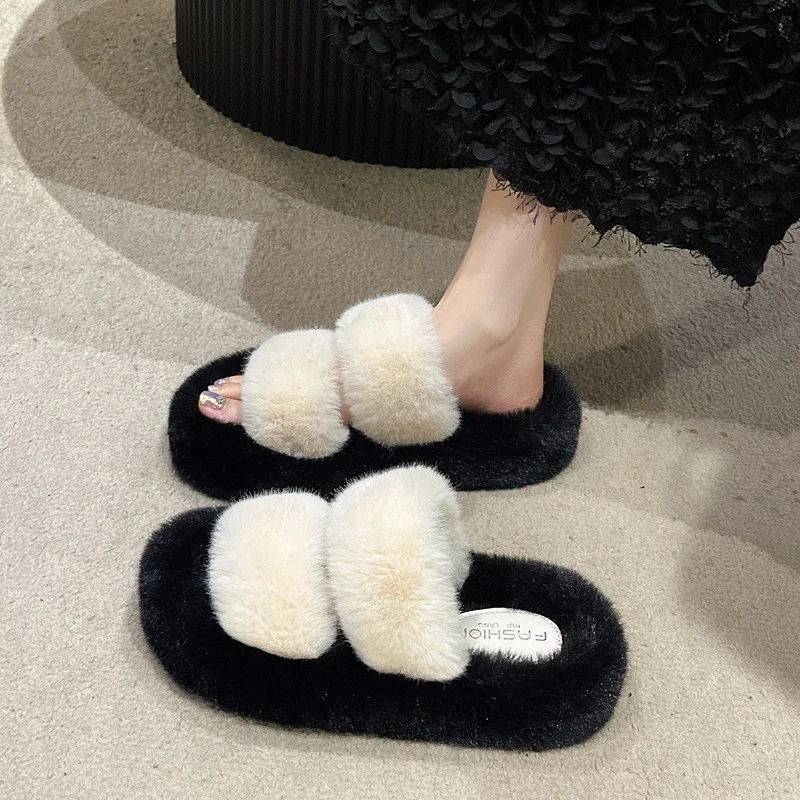 Winter Women Cotton Slippers for Warmth and Anti Slip Sponge Cake Soles Noble Women Color Matching Slippers Women Home Shoes