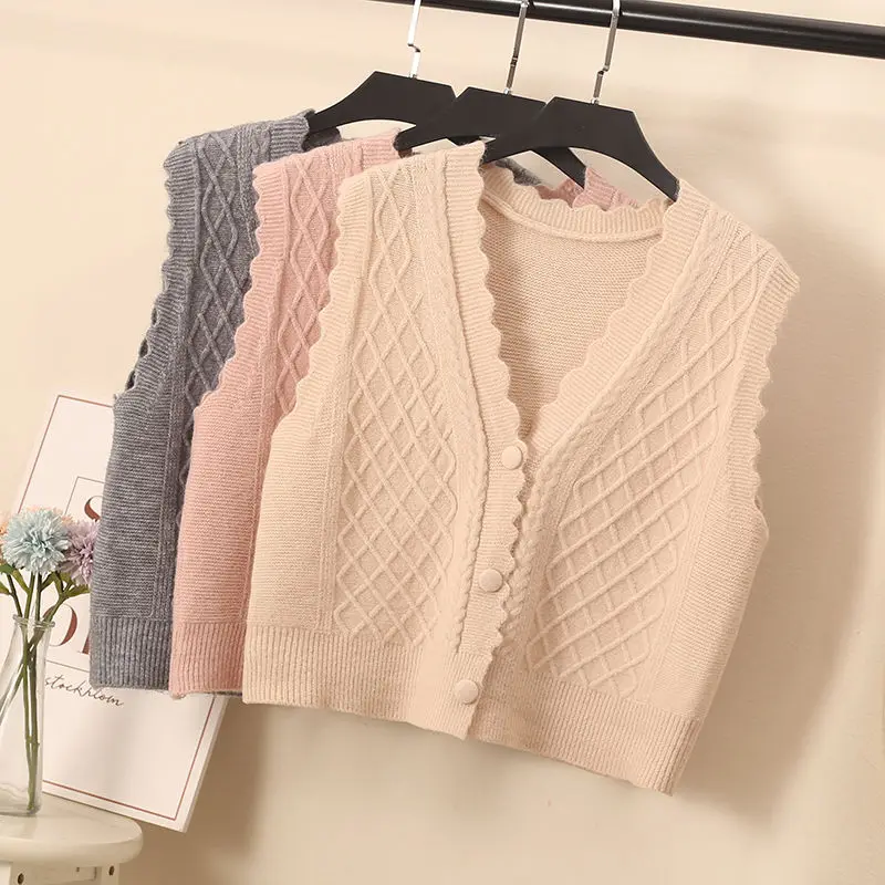 Fashionable V-neck Pullover Vest Knit Sweater for Women's Spring and Autumn New Versatile Sleeveless Sweater