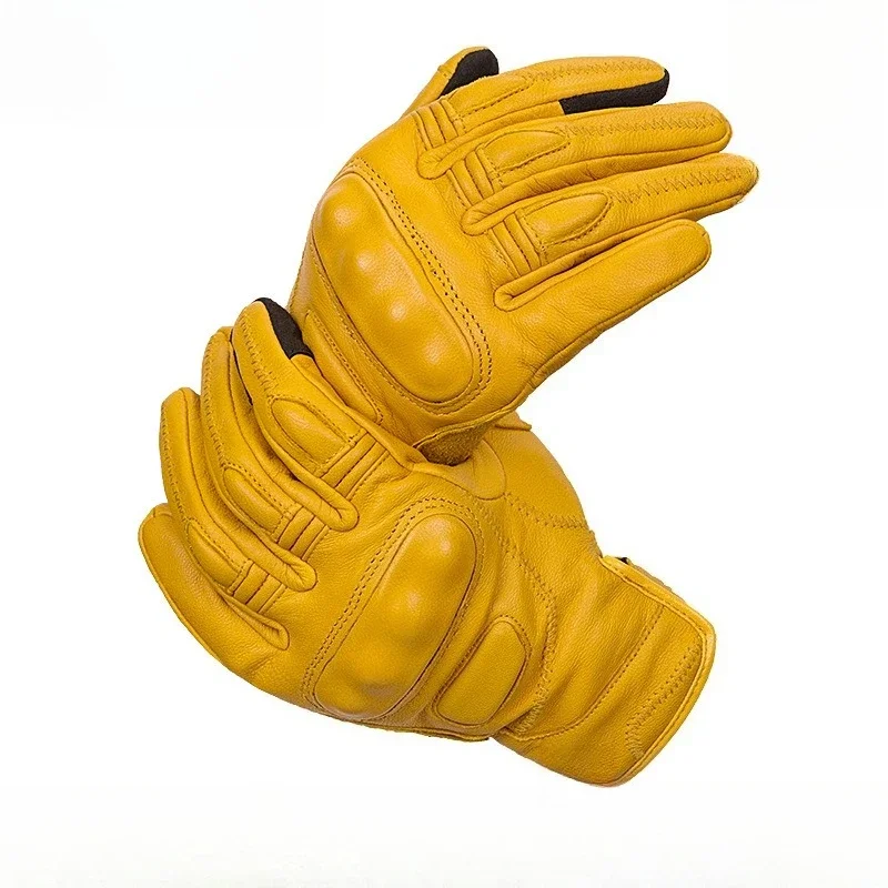 Motorcycle riding gloves, spring and summer retro knight locomotive anti-drop racing sheepskin breathable gloves