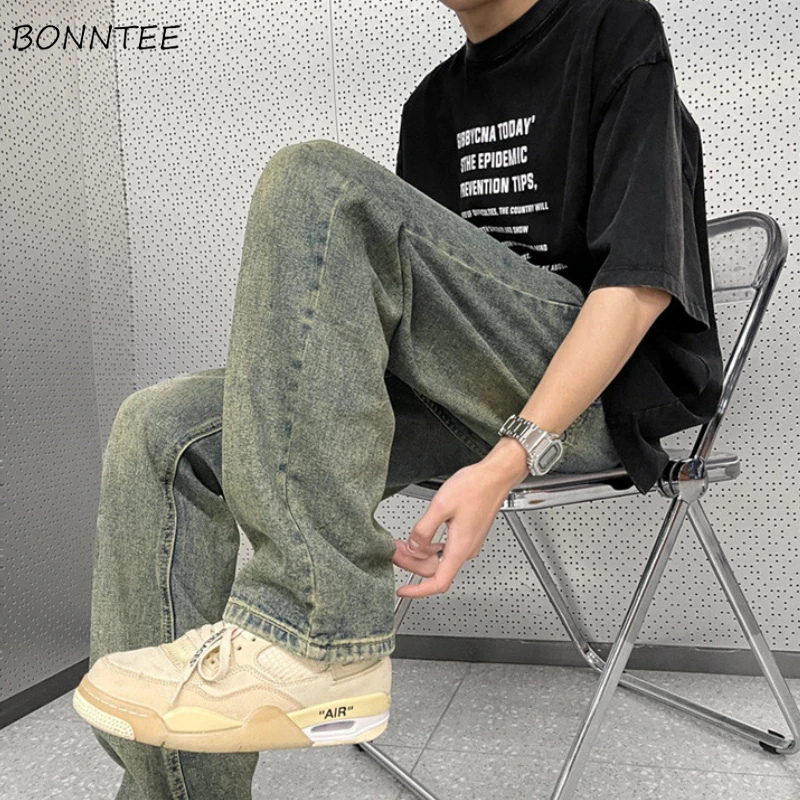 

Straight Jeans Men Summer Vintage Loose Personality Students American Style All-match Washed Handsome Daily Pantalones Hombre