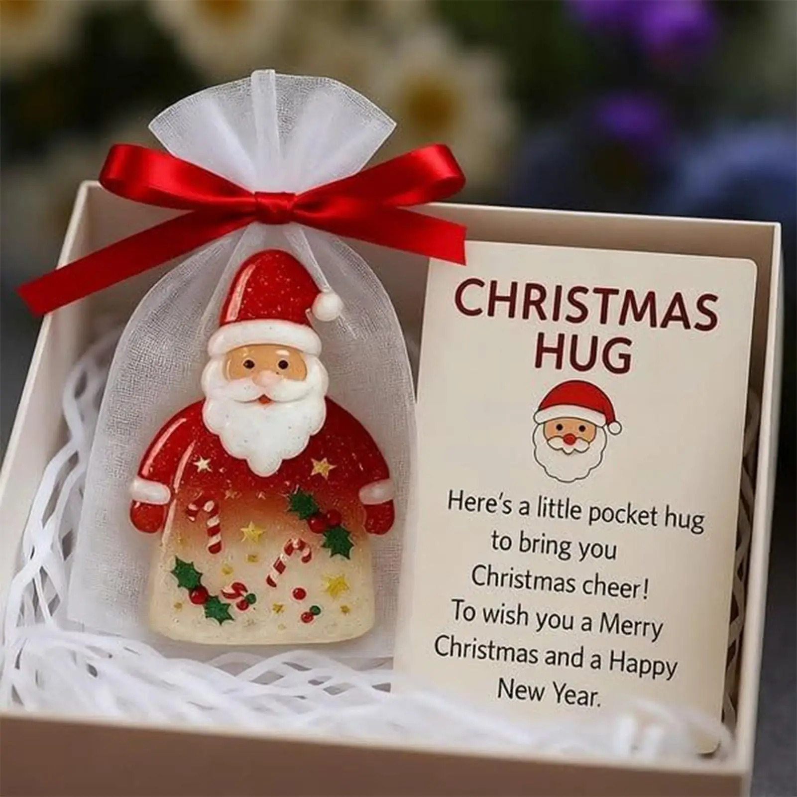 

Christmas Hug - 2D Acrylic Ornament Pocket Santa with Encouragement Cards for Kids, Teens, Adults, Home, Travel, Gifts