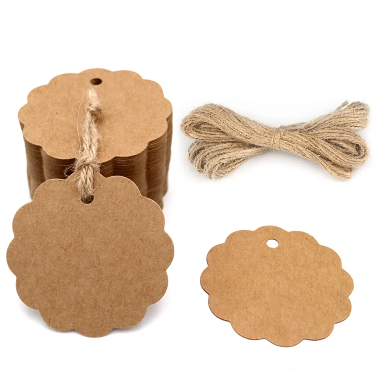 

Craft Scalloped Paper Gift Tags with Natural Jute Twines Round Gift Tag Kraft Paper Present Tag for Birthday Party Wedding Decor