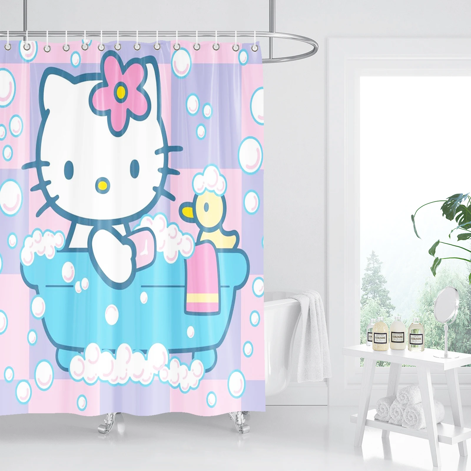 

Hello Kitty Tuya занавеска для ванной комнаты, набор для душа для декора, белые шторы Screencute