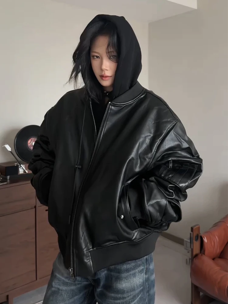 

Мужская байкерская куртка из искусственной кожи American Sle, осенняя уличная ветрозащитная верхняя одежда с капюшоном, молодежная модная подставка