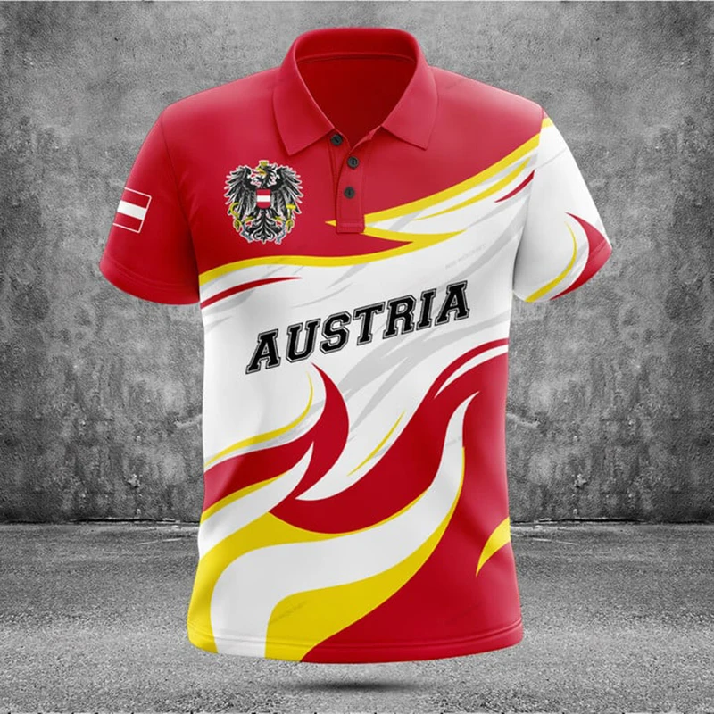 Camiseta Polo con Gráfico de la Bandera de Austria y Nombre Personalizado, Informal de Verano, Unisex, Jersey Holgado de Manga Corta para Niños y Niñas