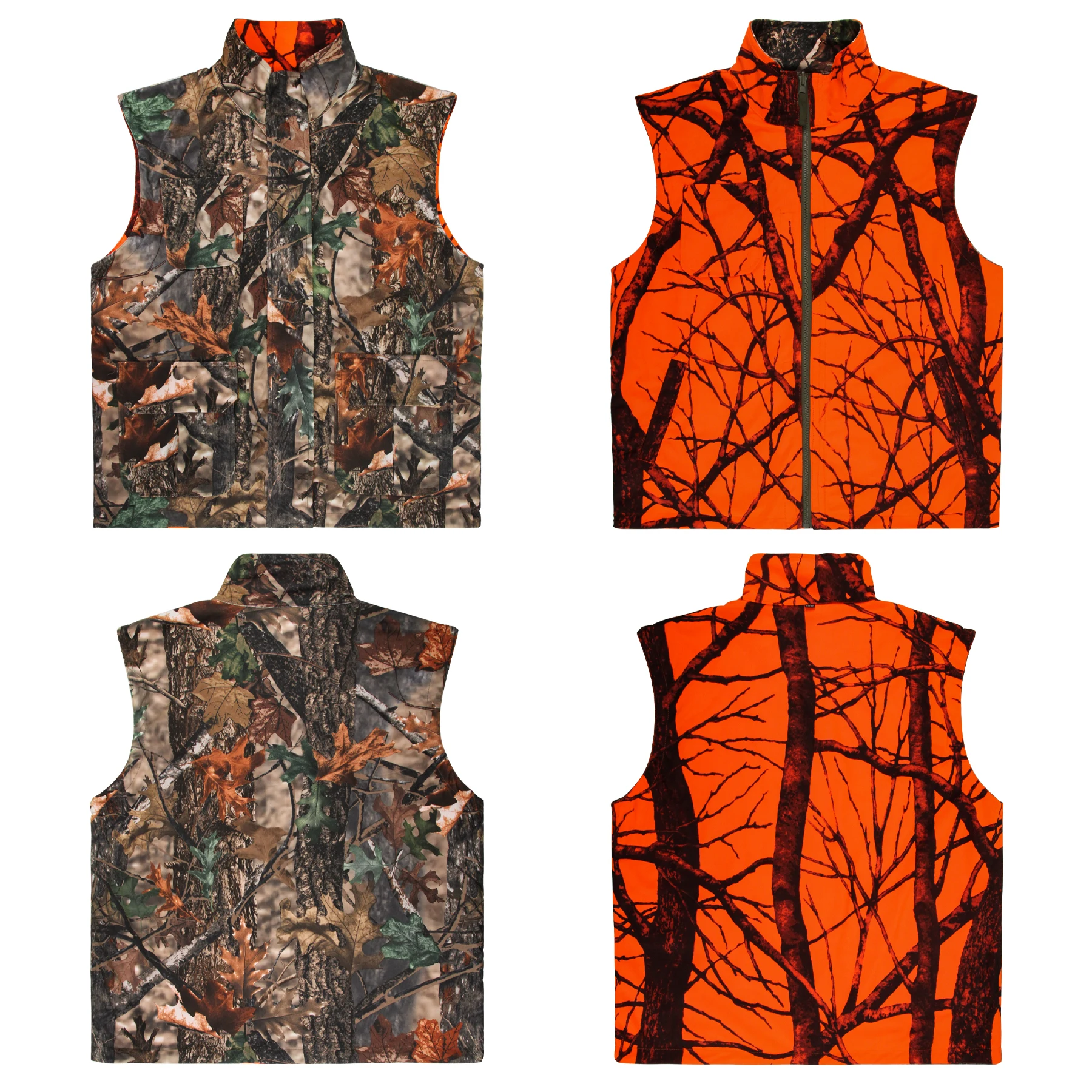 GUGULUZA Orange Camo Hunting Vest Fleece Game Waistcoat Two side Vest Sleeveless Safety Vest Outdoor Hiking Fishing Hunting