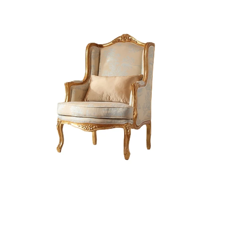 French style retro leisure chair, mercerized fabric, beech wood single chair, old book chair, dining chair