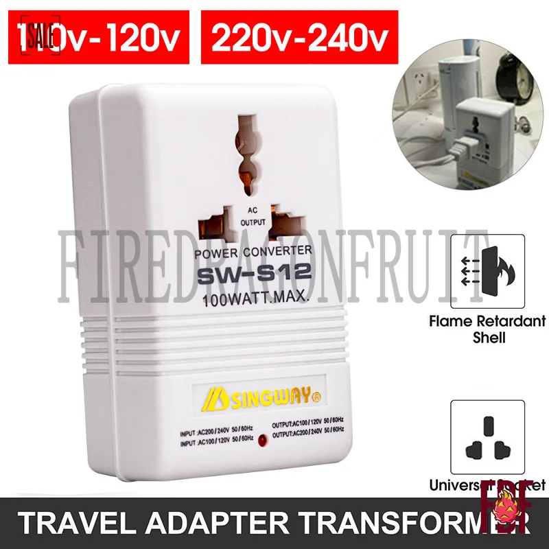 

SW S12 100W PowerTransformer VoltageConverter 110V to 220V and 220V to 110V Step Up Down Travel Use Available
