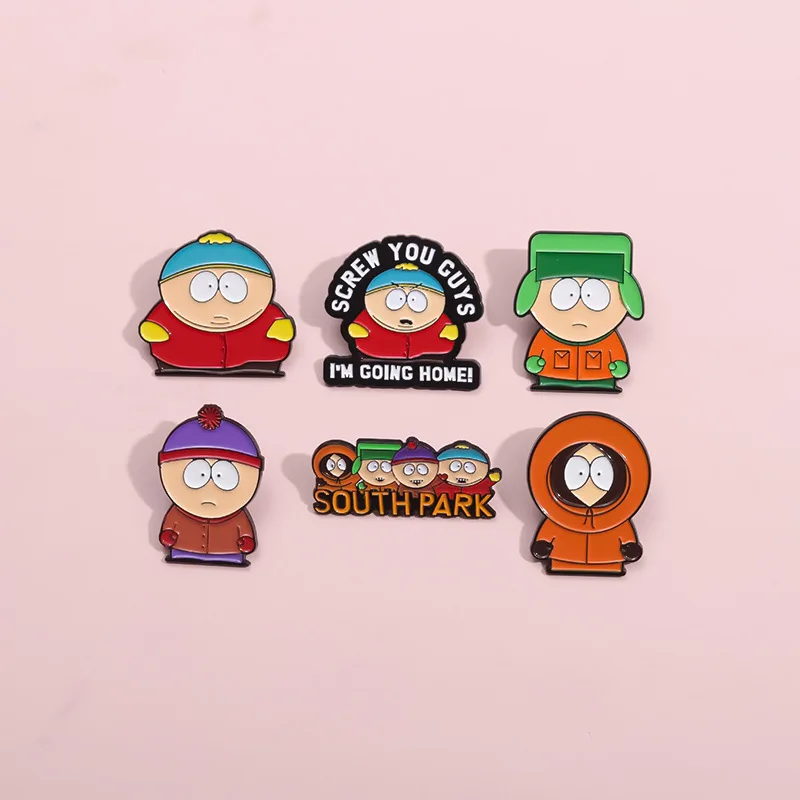 Bonito South Park Esmalte Pin, broche, mochila decorativa, roupas, lapela, acessórios de jóias, vindo para casa