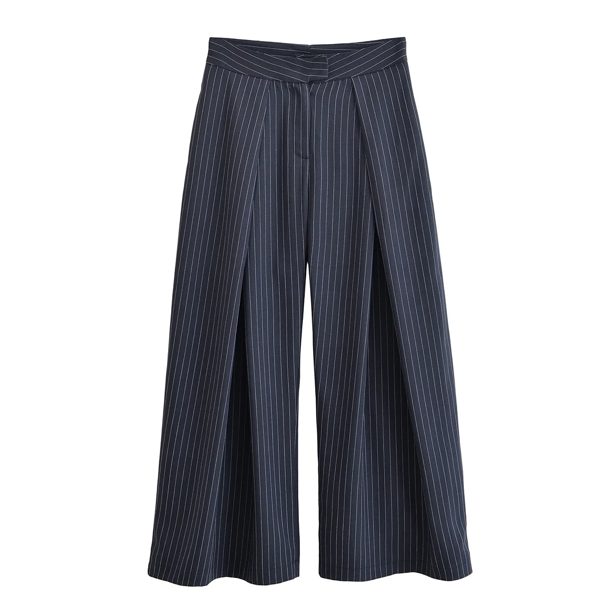 Pantaloni a gamba larga a righe casual a vita alta Pantaloni lunghi a pieghe larghi Pantaloni casual in fibra di poliestere Faion da donna