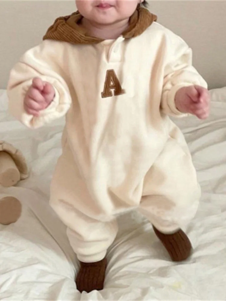 

Baby Hooded Autumn and Winter One-piece Clothes Embroidered Crawling Clothes for Men and Women