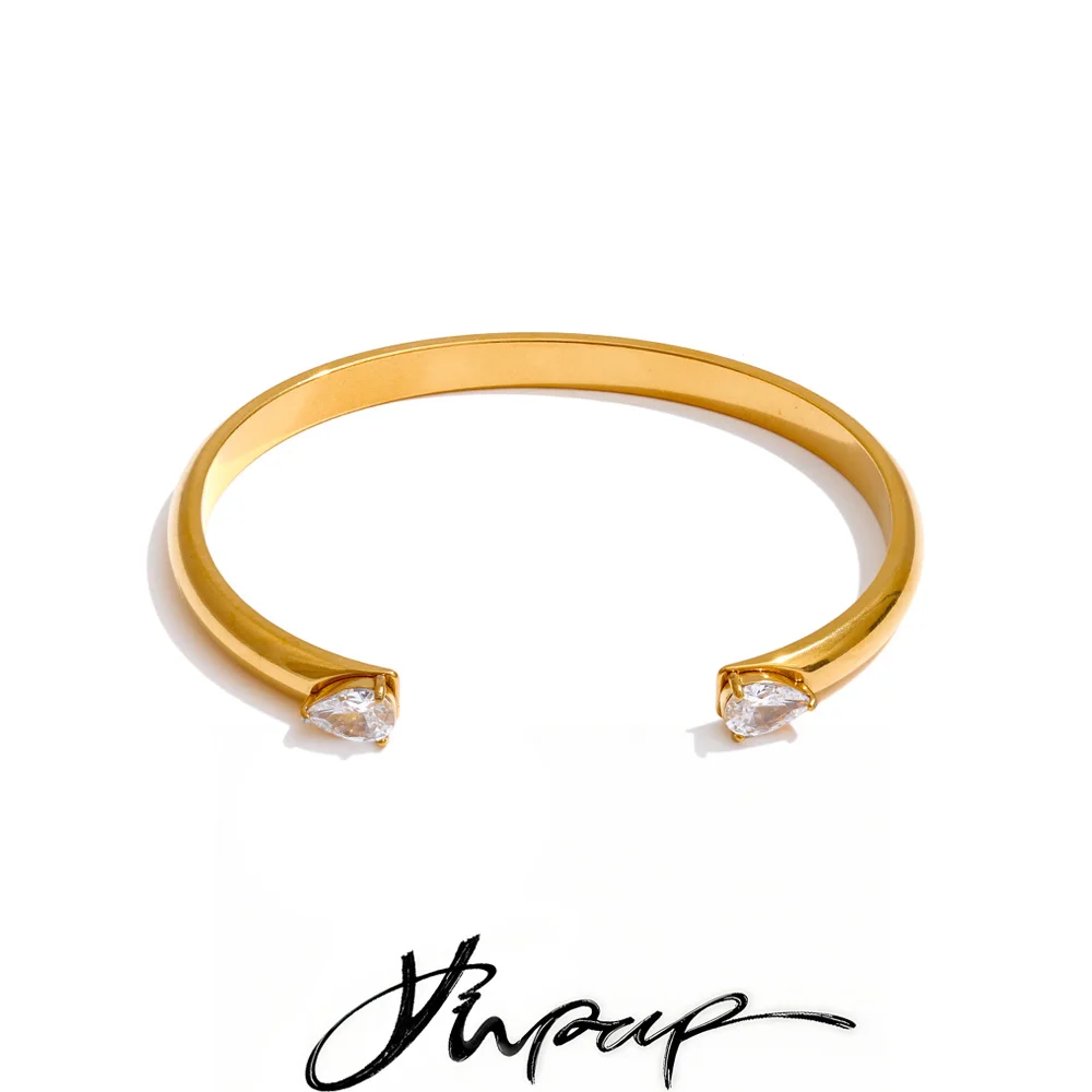 Yhpup Stainless Steel Cubic Zirconia Cuff Bracelet Bangle Gift Waterproof PVD Plated High Quality Stylish Jewelry Wholesale
