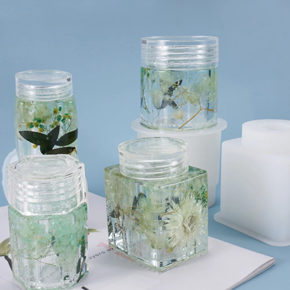 

2Sets Storage Jar Mold Translucent Silicone Casting Mold Flexible Resin Craft Accessories DIY Epoxy Resin Mould Tools for Art