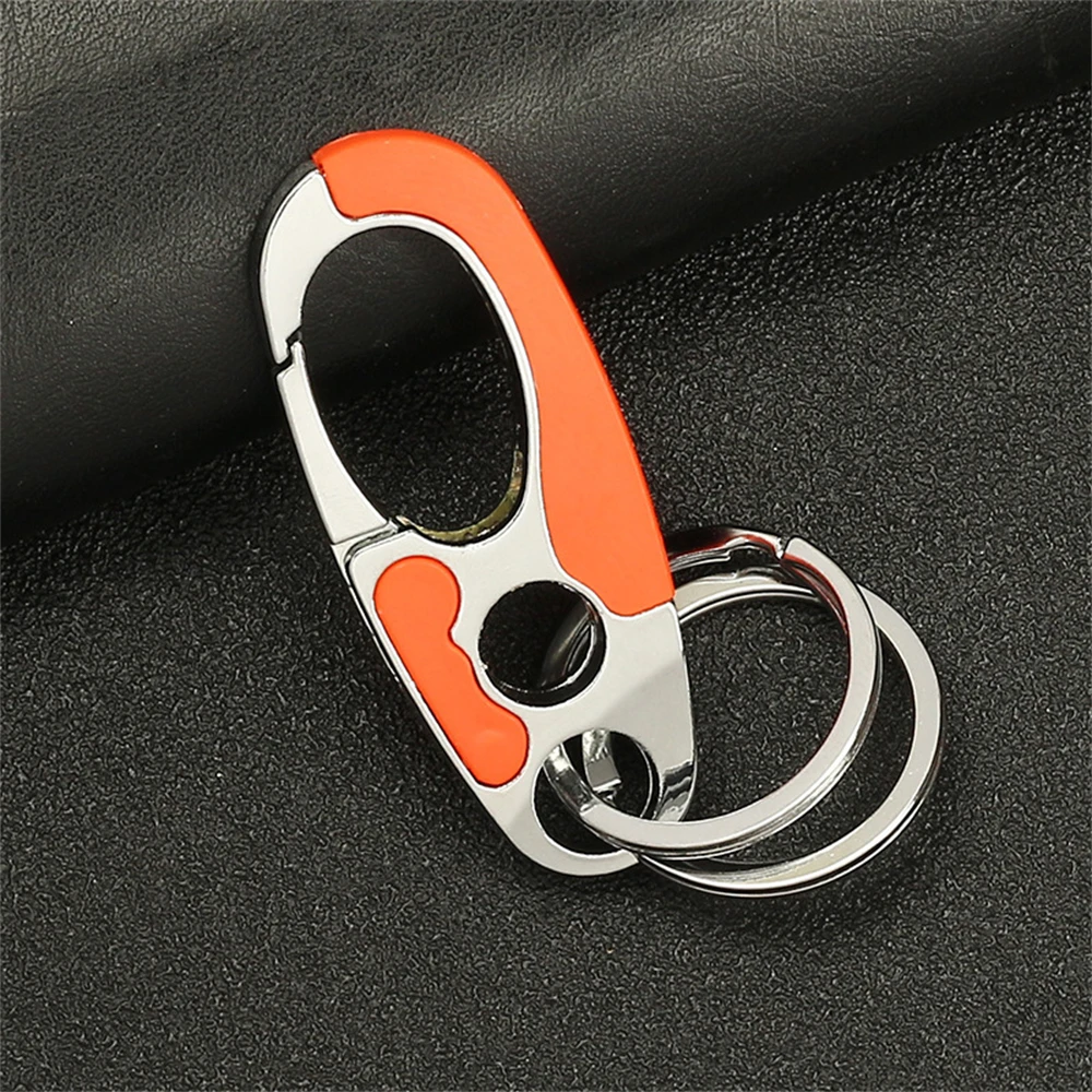 Men\'s Business Keychain Hook Stainless Steel Buckle Outdoor Carabiner Climbing Tool Double Ring Fishing Key Ring Car Accessories