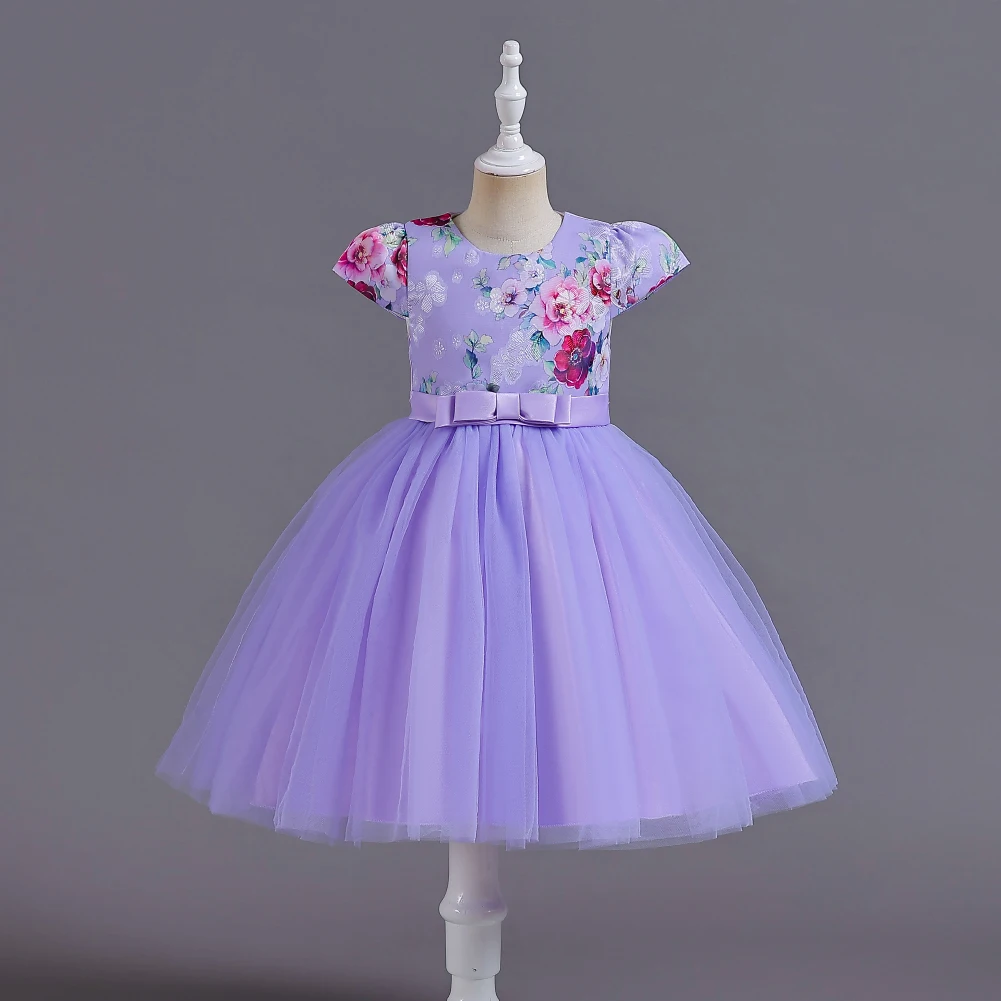 Traditionellen stil Kind kurzarm westlichen kleid für mädchen layered bow kid design kleid für baby mädchen 2 jahre alt