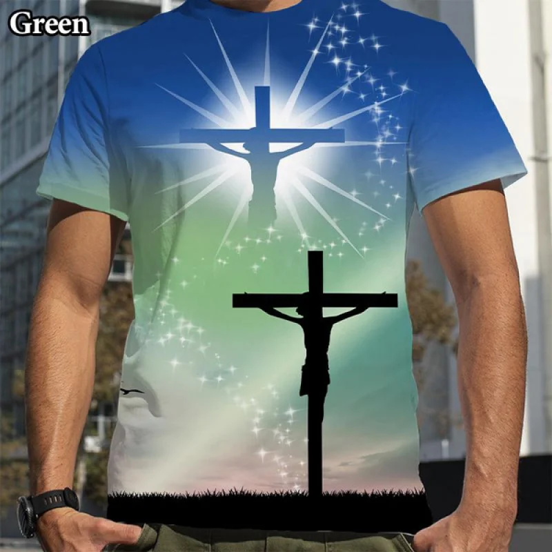 Christian Cross Jesus Printed Casual T-shirt Men and Women Fashion 3d Short Sleeve Tee