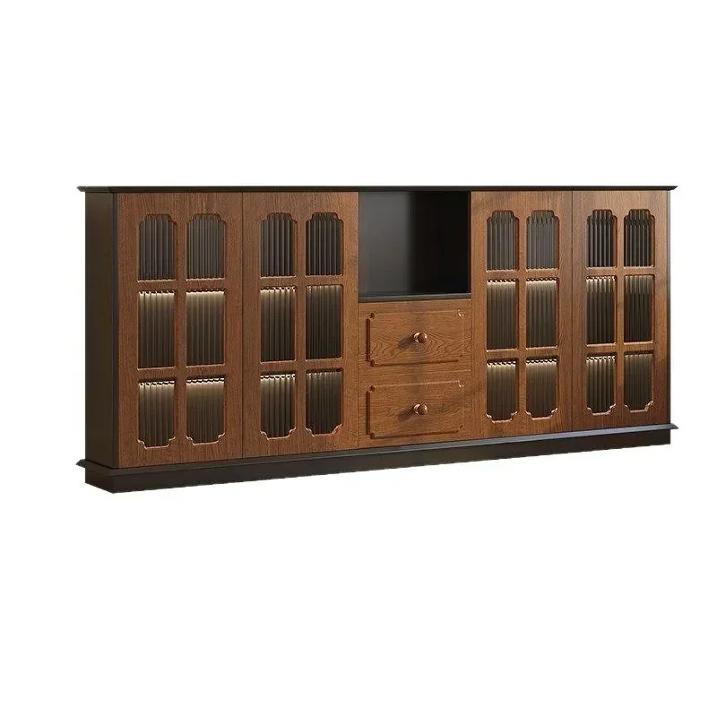 Medieval Ultra Thin Dining Side Cabinet Integrated Storage Solid Wood Wall Mounted Narrow Console Table Decorative Low