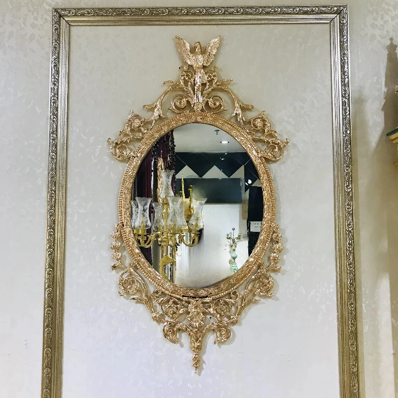 

Modern luxury court style antique large size gold and copper oval living room decorative wall mirror
