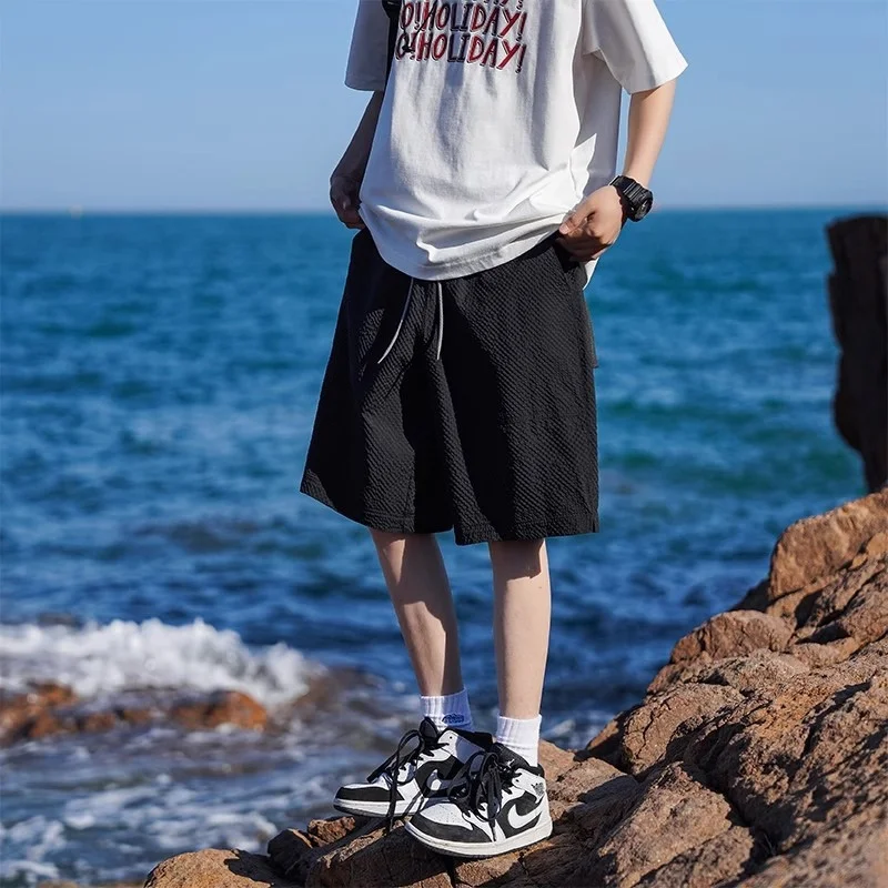 Verão americano moda waffle y2k shorts masculino hip hop moda esportes basquete bermudas ginásio baggy calças curtas retas