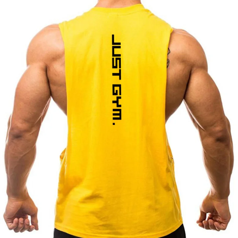 Gym Clothing Men Sides Cut Off T-shirts Dropped Armholes Tank Tops Workout Fitness Sleeveless Vest Outdoor Jogging Undershirt