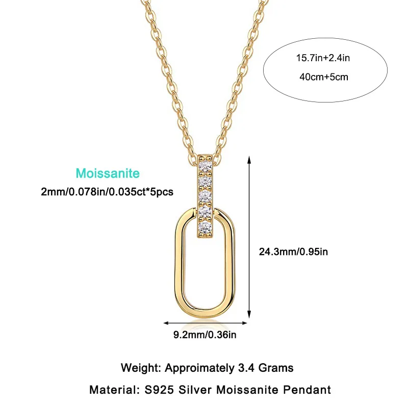 TFGLBU 18k Gold Plated Gothic Oval Pave Moissanite Necklace for Women 925 Sterling Silver Pendant French Rock Party Jewelry Gift