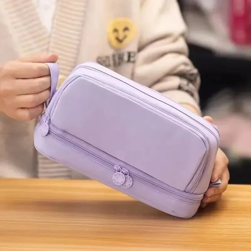 New Compartment Purple Large School Pencil Case Pen Bag Student Pencil Cases Cosmetic Bag Stationery Organizer Gift for Children