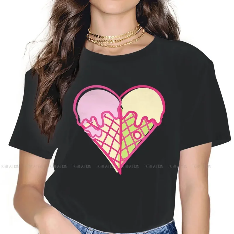 Foodies TShirt for Woman Girl Icecream Cones Heart Shape Soft Casual T Shirt Novelty New Design Loose