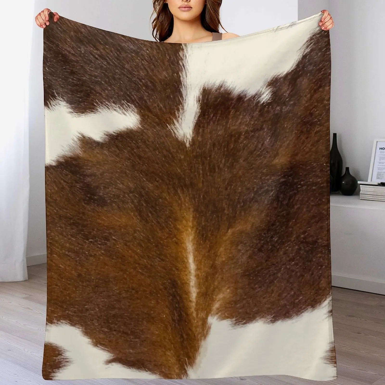 

Cow Print - faux smooth print Throw Blanket bed plaid Plaid Single Soft Plush Plaid Blankets