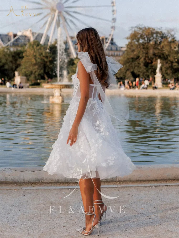 فستان زفاف FL&AEVVE مخصص بأشرطة قصيرة من التل على شكل حرف a على شكل زهور فستان سهرة طويل من vestidos de novia برقبة على شكل قلب مشد