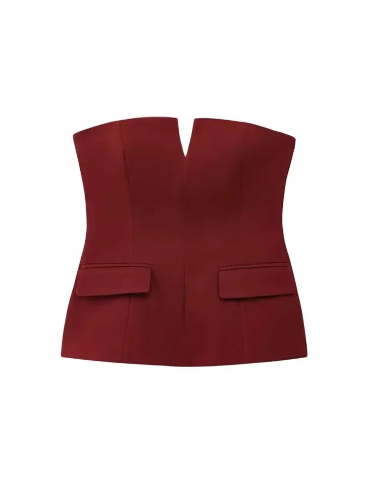 Top de negocios sin tirantes para Mujer, camisola de moda con escote en V y hombros descubiertos con cremallera lateral, camisola Sexy para Mujer