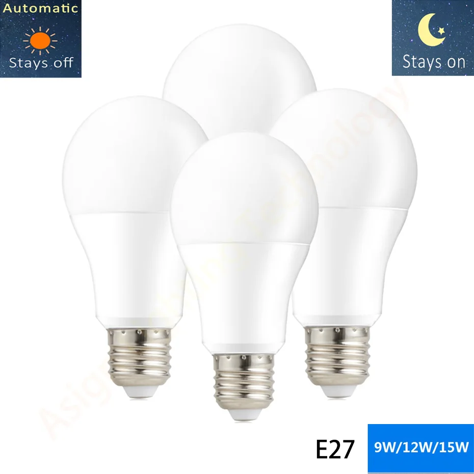 

1/2/4Pcs E27 Smart Sensor Bulb 15W/12W/9W AC85-265V Auto ON/OFF Dusk to Dawn LED Lamp for Garden Porch Underground Garage
