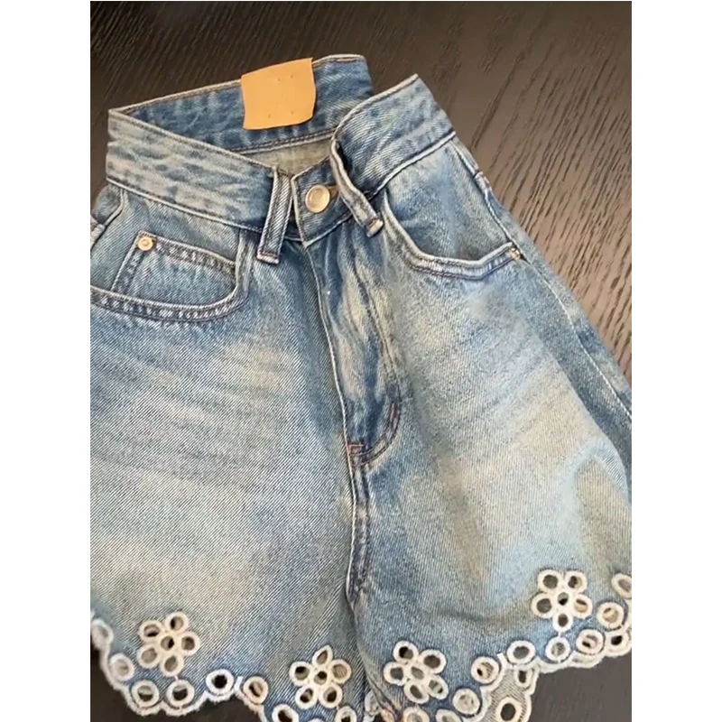 2025 جديد الصيف الكورية أزرار الموضة سستة الجينز الإناث كل مباراة الجوف خارج بنطال ذو قصة أرجل واسعة ملابس حريمي سليم الكشكشة السراويل #5