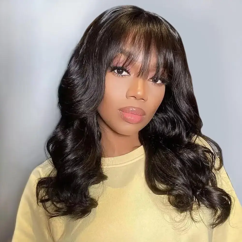 3x1 Middle Part Body Wave Human Hair Wig With Bangs For Black Women  210 Density 30 36 Inch Human Hair Wigs For Women Full Machine Wig