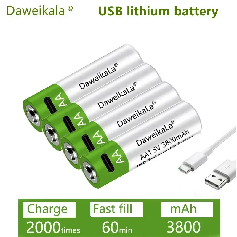 Free air freight New USB AA Rechargeable Batteries 1.5V 3800 mAh li-ion battery + Type-C Cable