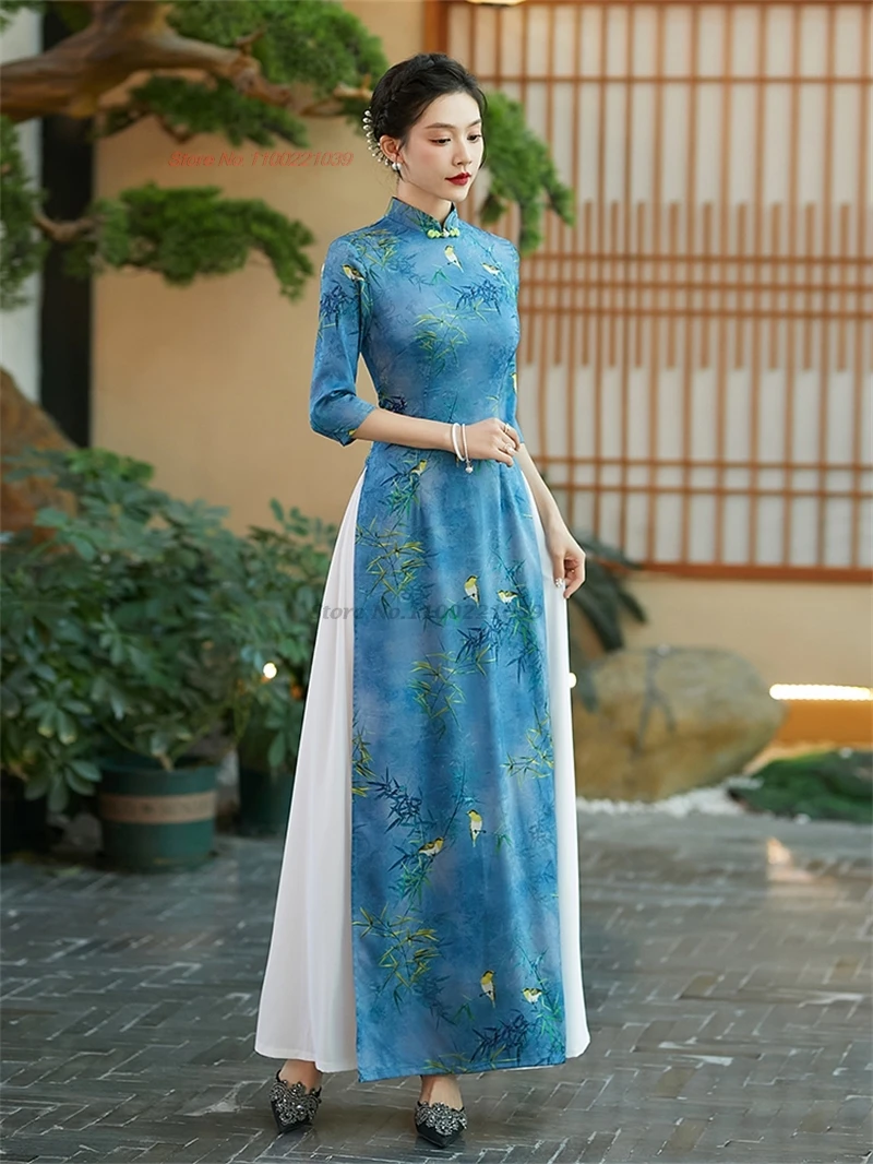 vietnamese formal dress 2025 vietnam traditional dress improved qipao national flower print vietnam ao dai dress oriental