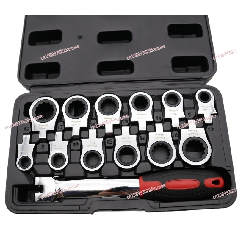 Portable 8/13Pcs Swivel Head Ratchet Wrench Kit, 180° Rotatable Gear Wrench for Automotive & Mechanical Repair