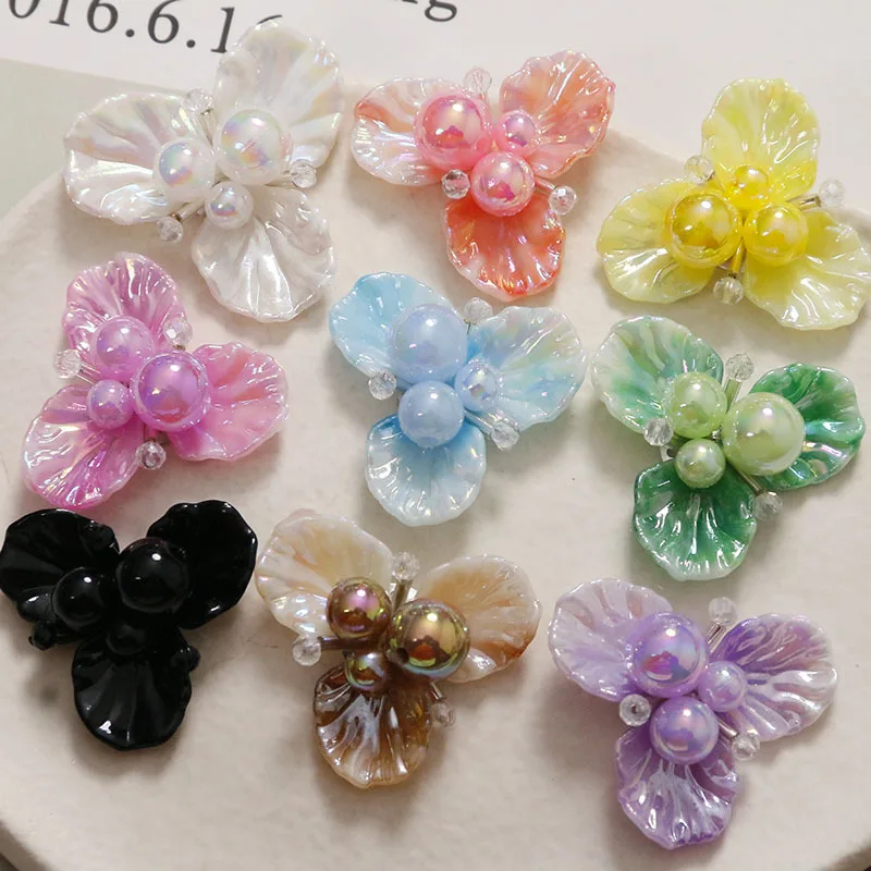 

Newest 15pcs 32*32mm Handmade Crystal Rhinestone Core Pearl Beading Acrylic Resin Flower Patch Fit Girls Hair Clip Headband DIY