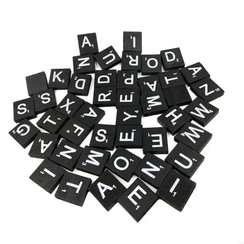 100pcsウッドアルファベット文字パズルブロックブラックタイルのためのグリップのためのグリップのためのティーチングエイドキッズアクティビティパズルゲームP31b