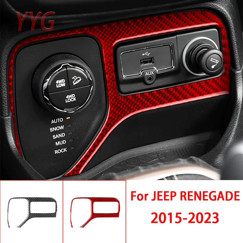 Para JEEP RENEGADE 2015-23: Adesivo Decorativo de Fibra de Carbono para Painel USB da Porta de Carregamento Central - Acessório Interno Automotivo