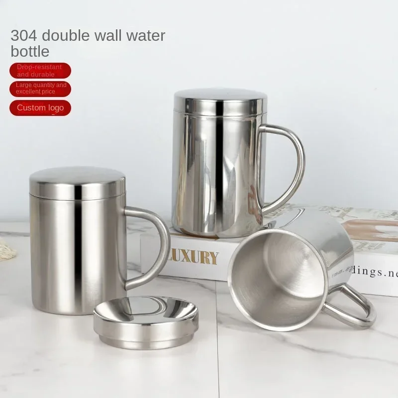 Double Wall Stainless Steel Coffee Mug with lid Portable Cup Travel Tumbler  Jug Milk Tea Cups  Office Water Mugs