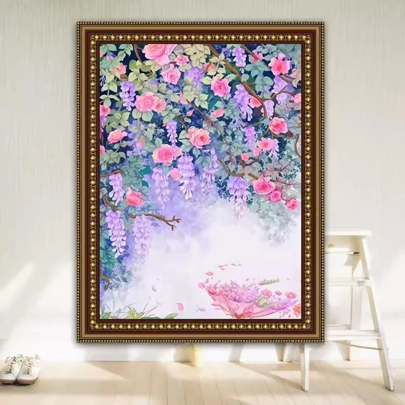 

9ct 60x85cm Wisteria flower Embroidery DIY Chinese Style Printed Kits Cross Stitch Needlework Set Home Decor Crafts