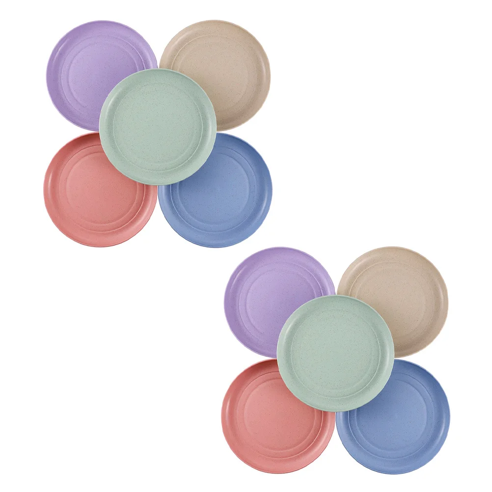 

10 Pcs Straw Bone Plates Safe Reusable Degradable Dinner Dishes Wheat Fruit Dessert Round Tableware Lightweight Eco Friendly