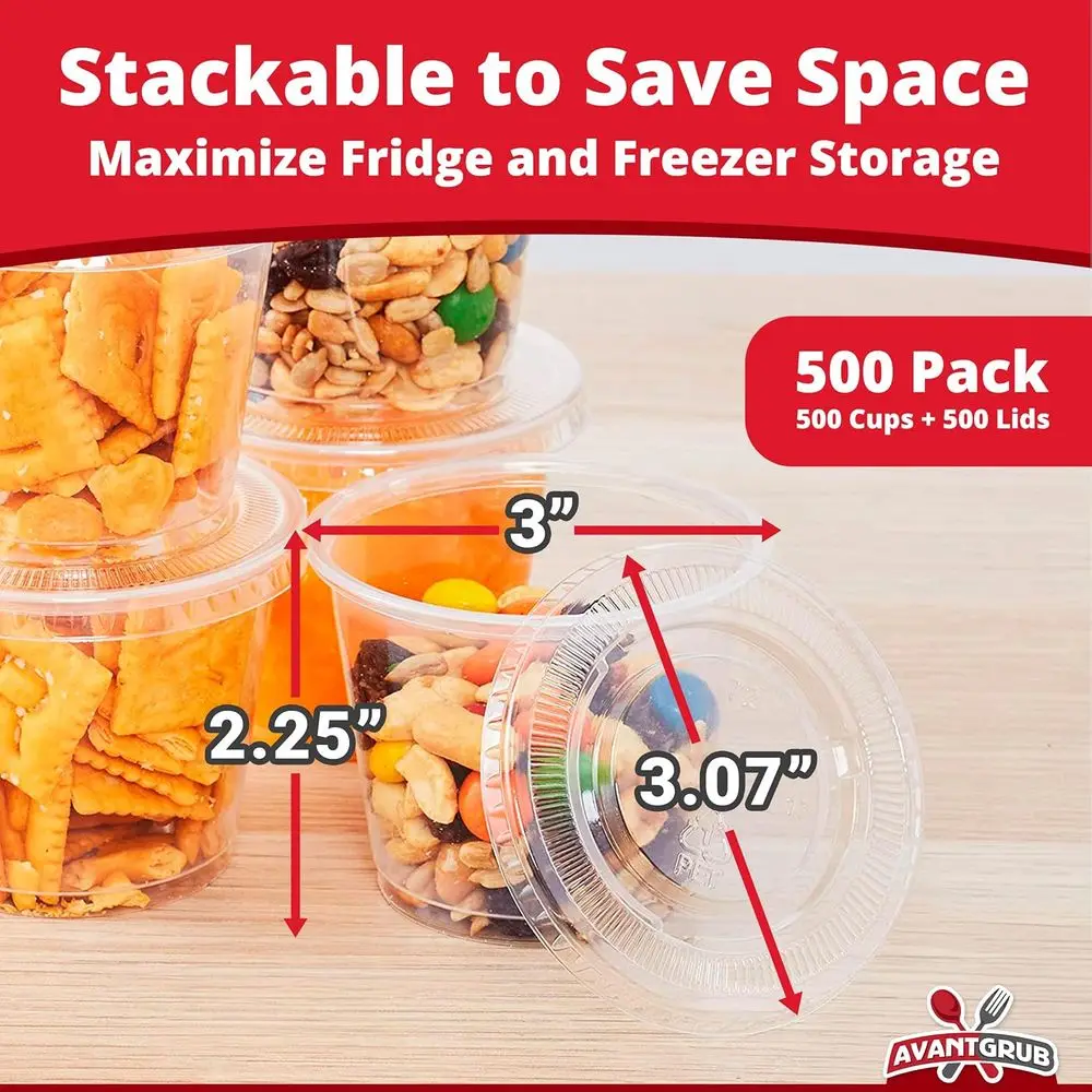 BPA-Free Leakproof 5.5oz Souffle Cups with Lids, 500 Pack, Stackable Containers for Food Sampling, Salad Dressings, and More - I