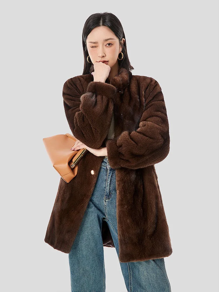 Faux Fur Coat with Stand-up Collar for Women Elegant Fluffy Jacket Eco Fur Coat Vintage Clothes Browm Winter Jacket 2023