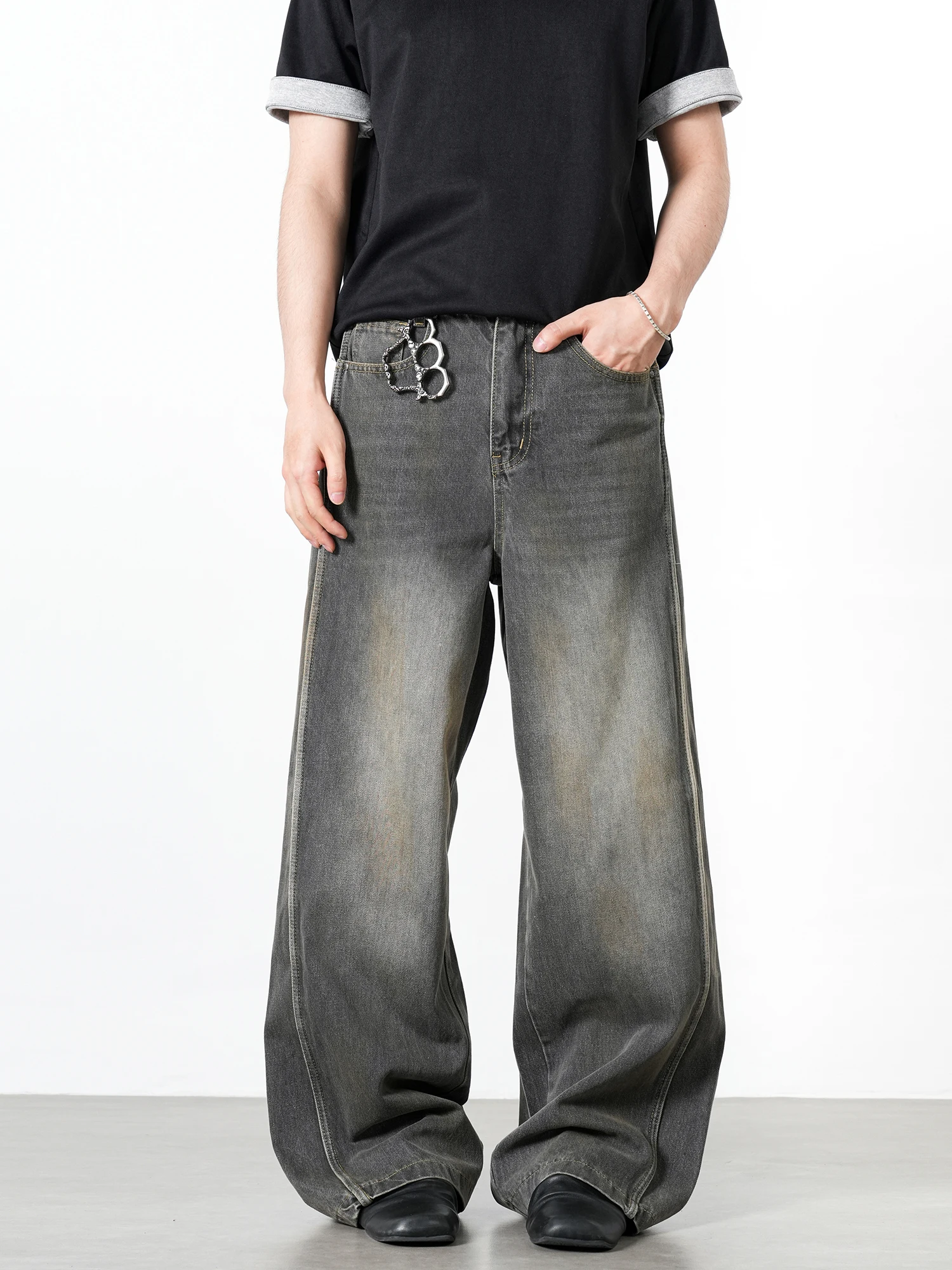 

Waed Vintage American RAIN EDM Jeans Свободные прямые широкие брюки для мужчин и женщин Design Sense Повседневные прямые джинсы