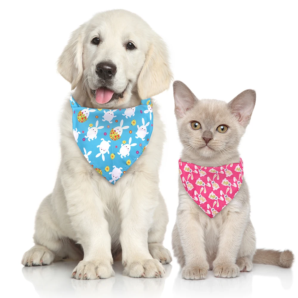 5PCS Dog Easter Scarf Adjustable Pet Dog Bandanas Cartoon Rabbit Eggs Print Spring Pet Triangular Scarf For Dogs Supplies S/M